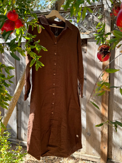 100% Premium Linen Long Shirt Dress