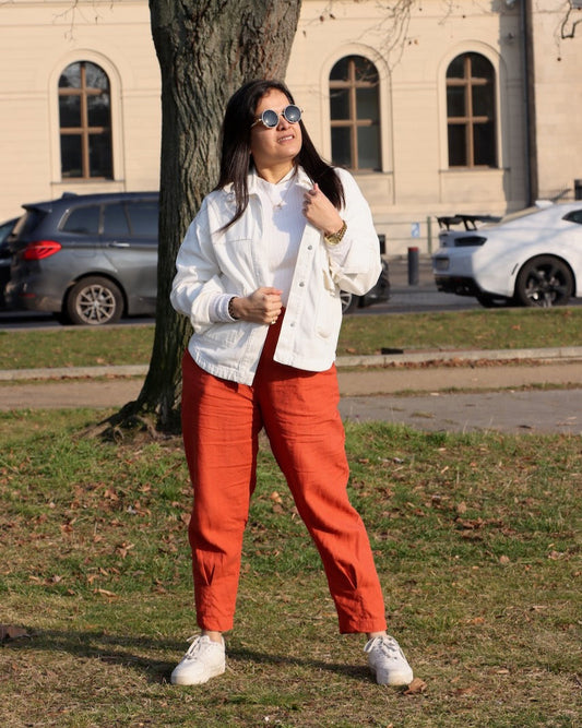 100% Premium Linen Carrot Pant- Rust