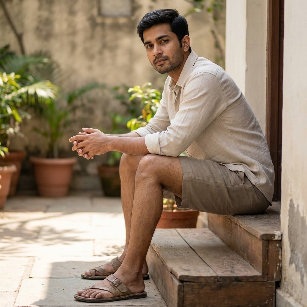 Taupe Premium Linen Classic Shorts for Men