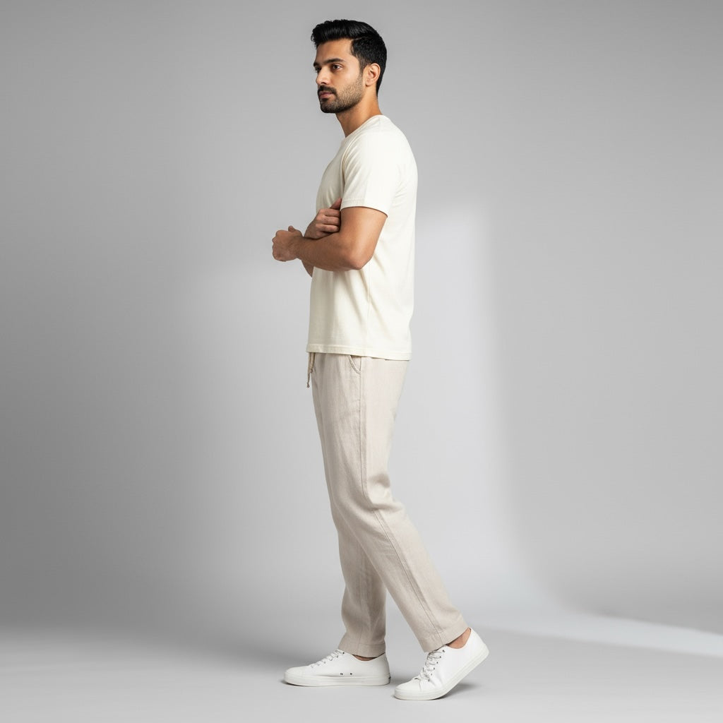 Linen Relaxed Fit Pants for Men- Beige