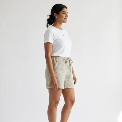 Linen Shorts for Women- Beige