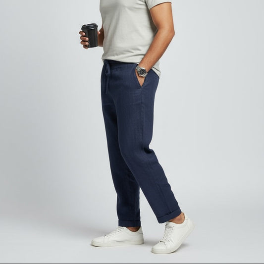 Linen Relaxed Fit Pants for Men- Navy