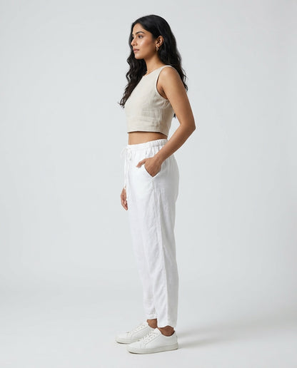 Relaxed fit Pants- 100% Premium Linen - Women - White