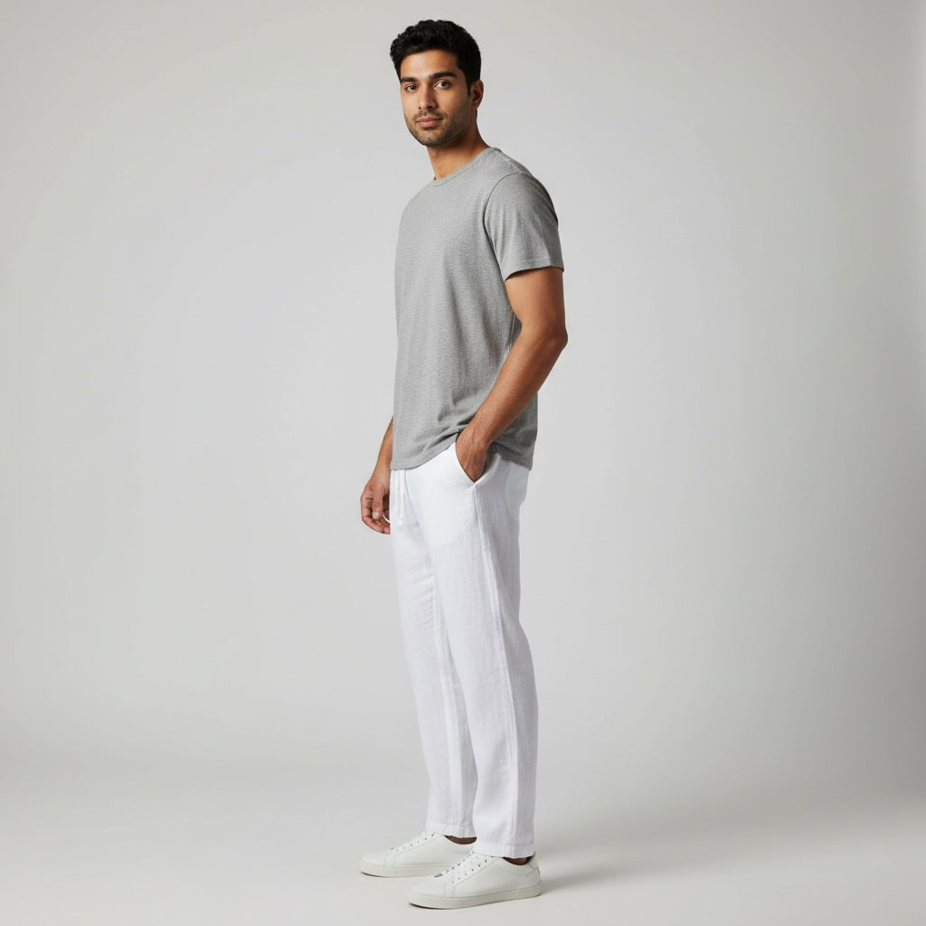 Relaxed fit pants- 100% Premium Linen - Men - White