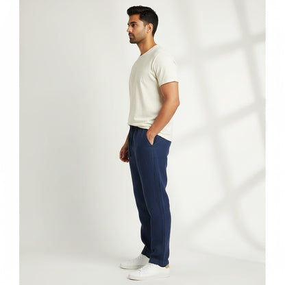 Relaxed fit pants- 100% Premium Linen - Men - Navy