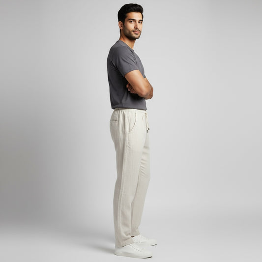 Linen Relaxed Fit Pants for Men- Beige