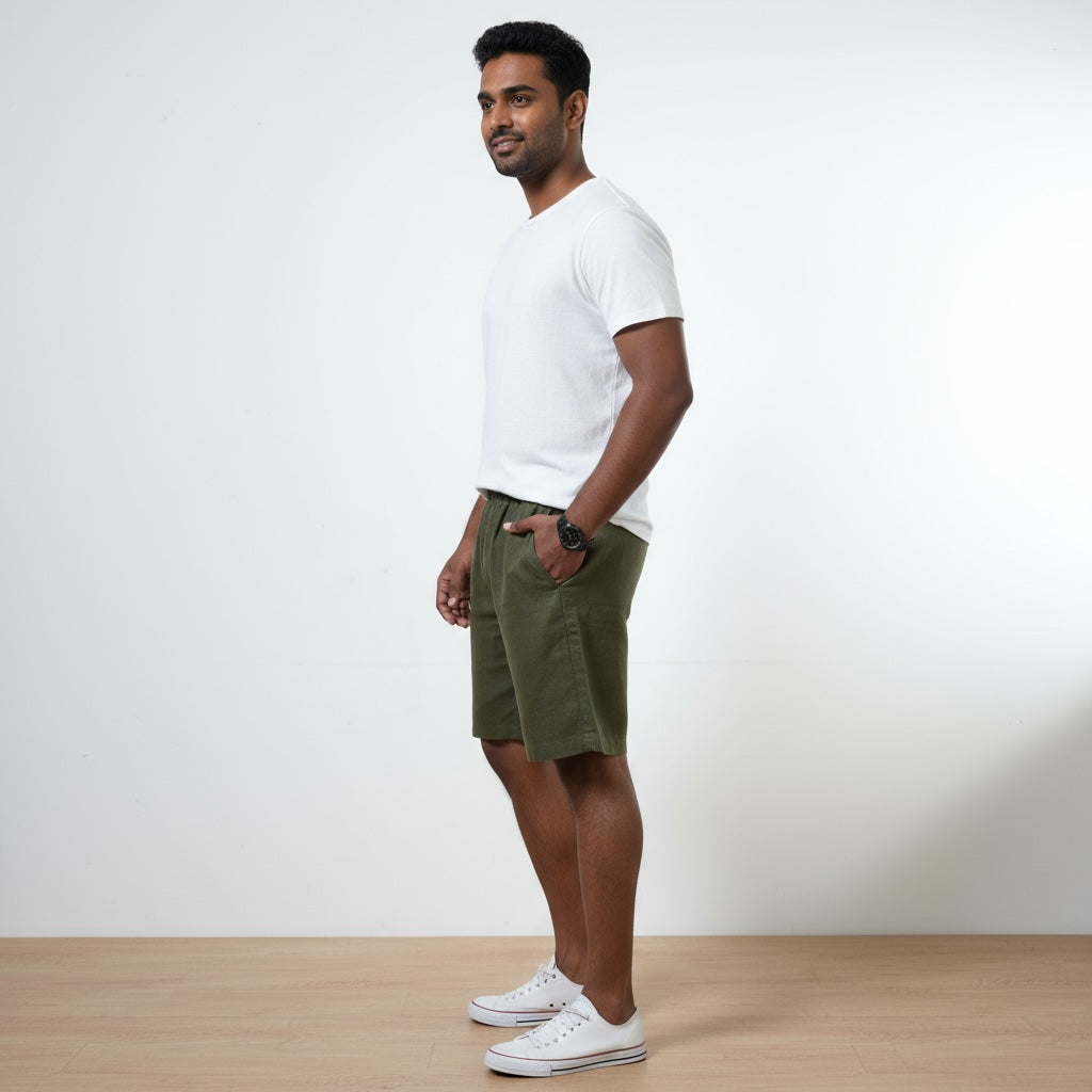 Classic Shorts- 100% Premium Linen - Men's Shorts - Olive