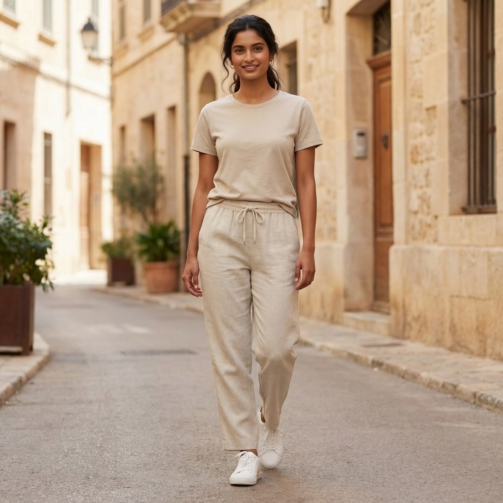Linen Relaxed Fit Pants for Women- Beige