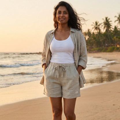 Linen Shorts for Women- Beige