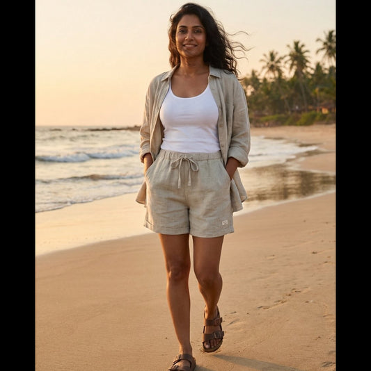 Everyday 100% Linen Shorts - Women Beige