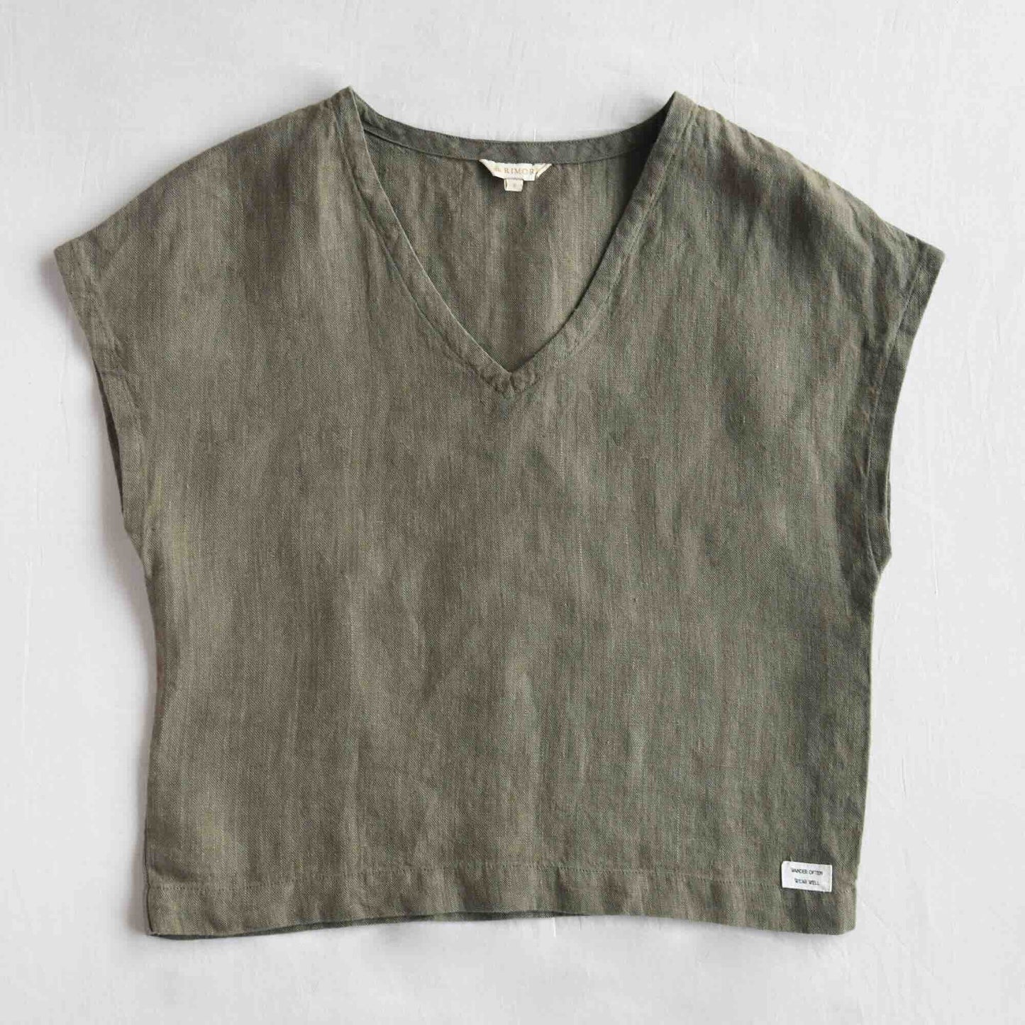 Linen Boxy Crop Top for Women- Olive