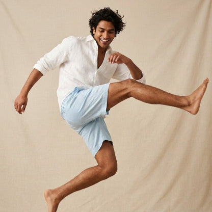Linen Classic Shorts for Men- Cool Blue