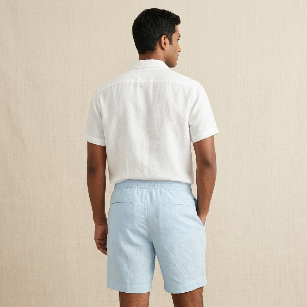 Linen Classic Shorts for Men- Cool Blue
