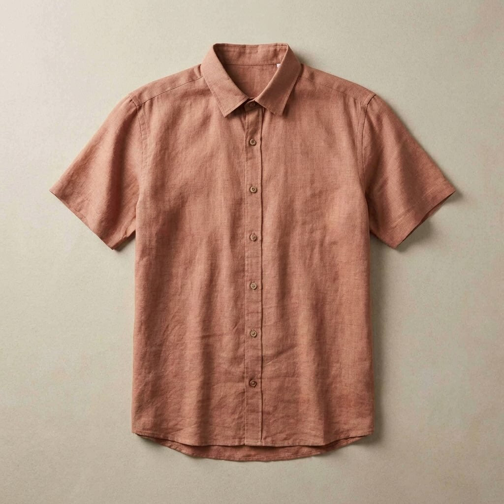 Linen Half-Sleeve Regular Collar Shirt for Men- Copper