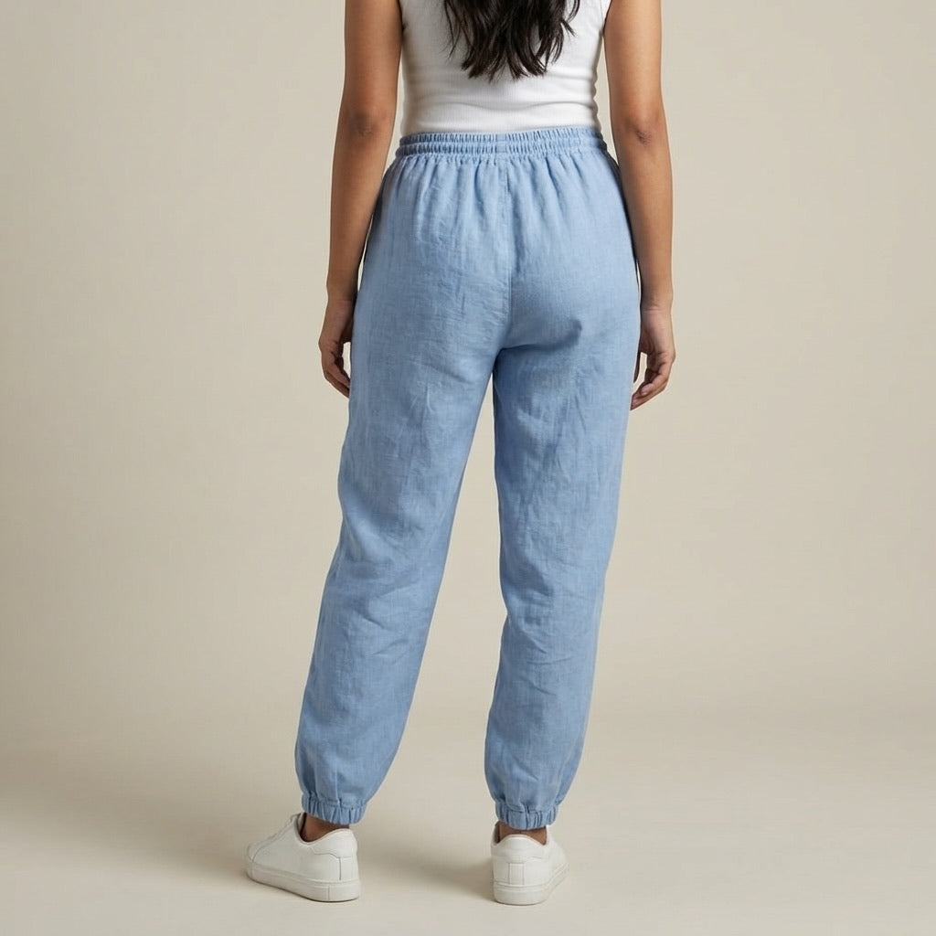 Premium Linen Travel Joggers for Women- Dusty Blue