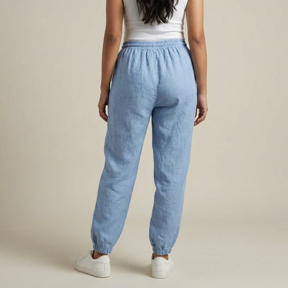 Premium Linen Travel Joggers for Women- Dusty Blue
