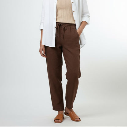 Linen Relaxed Fit Pants for Women- Brown