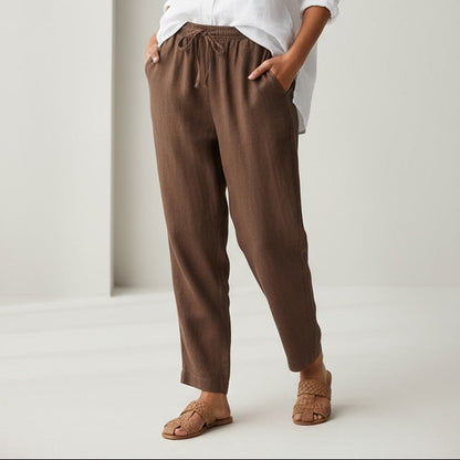 Linen Relaxed Fit Pants for Women- Brown