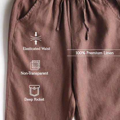 Linen Relaxed Fit Pants for Women- Brown