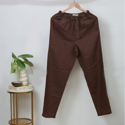 Linen Relaxed Fit Pants for Women- Brown