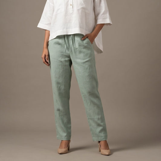 Linen Relaxed Fit Pants for Women- Sage