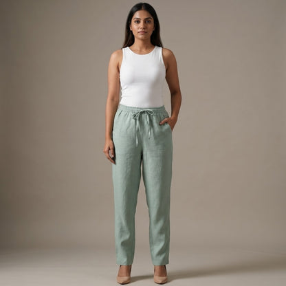 Linen Relaxed Fit Pants for Women- Sage