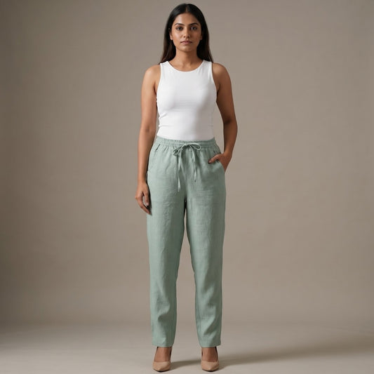Linen Relaxed Fit Pants for Women- Sage