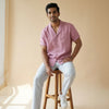 Linen Resort Collar Short Sleeve Shirt for Men- Rose