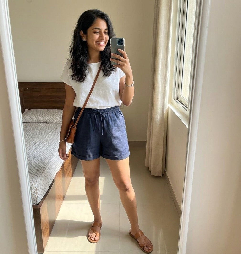 Linen Shorts for Women- Navy