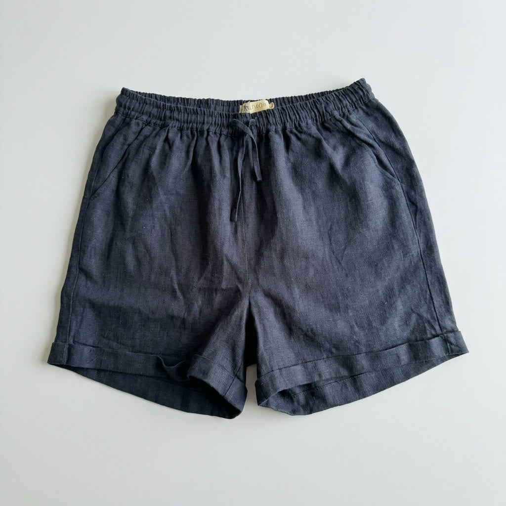 Linen Shorts for Women- Navy