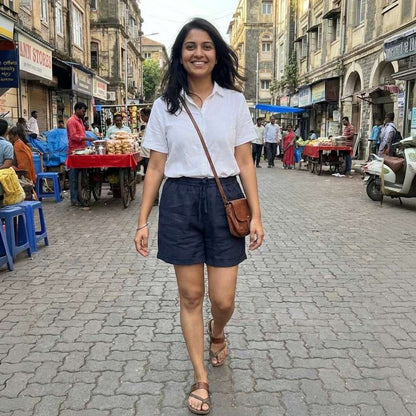 Linen Shorts for Women- Navy