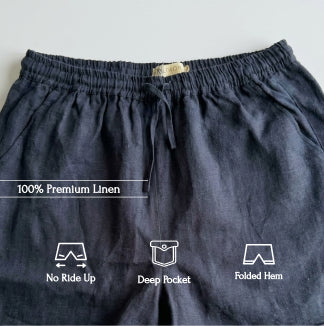 Linen Shorts for Women- Navy