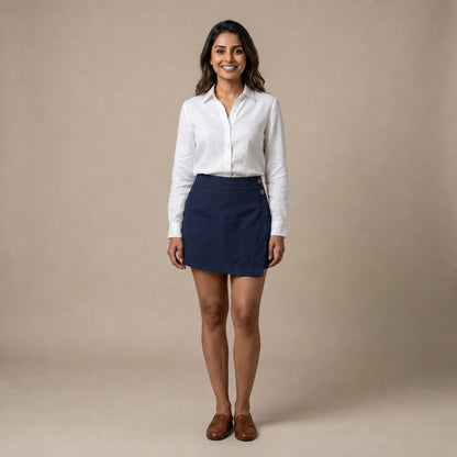 Linen Skorts for Women (Rimore X Sara)- Navy