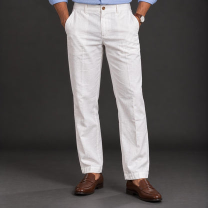 100% Pure Linen Chinos for Men - White
