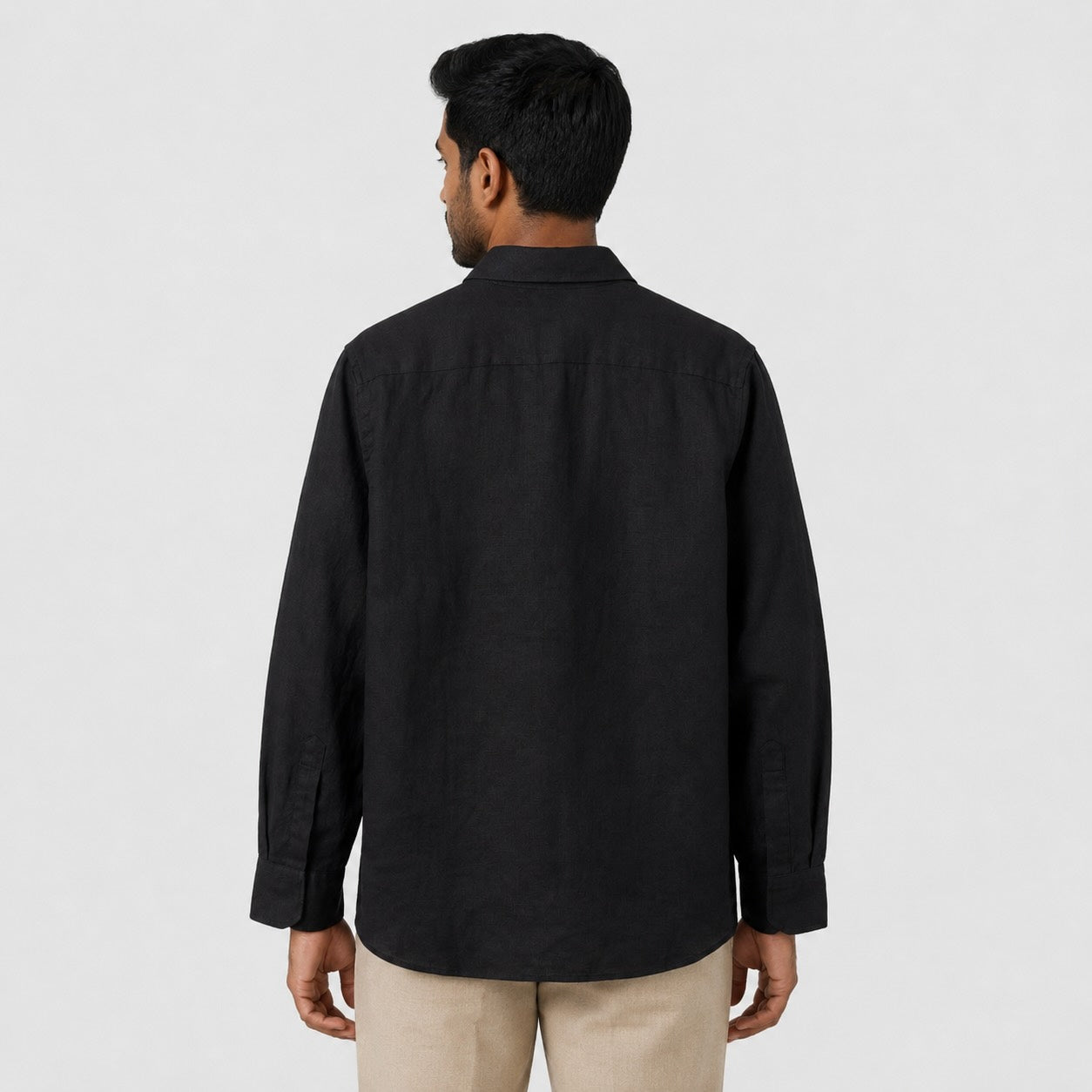 Linen Regular Collar Shirt for Men- Black
