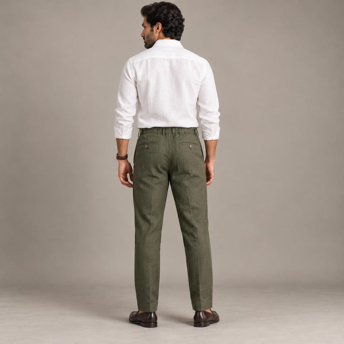 100% Pure Linen Chinos for Men - Olive