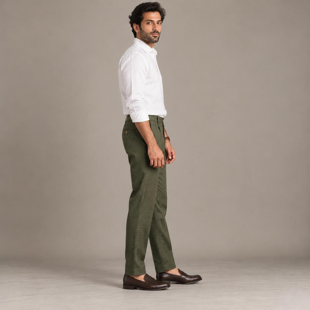 100% Pure Linen Chinos for Men - Olive