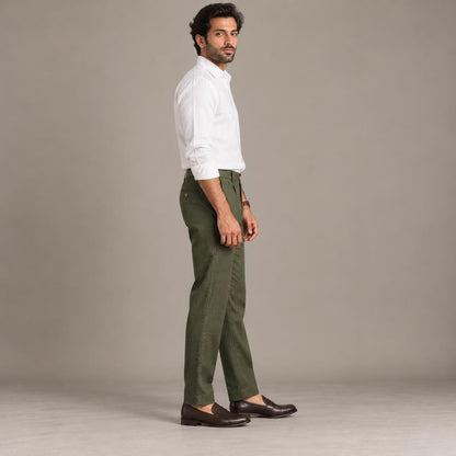 100% Pure Linen Chinos for Men - Olive