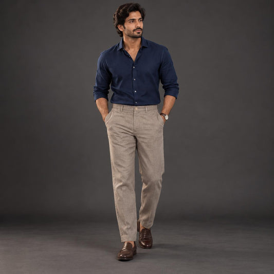 100% Pure Linen Chinos for Men - Taupe