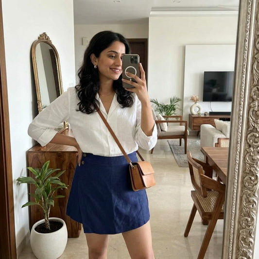 Linen Skorts for Women (Rimore X Sara)- Navy