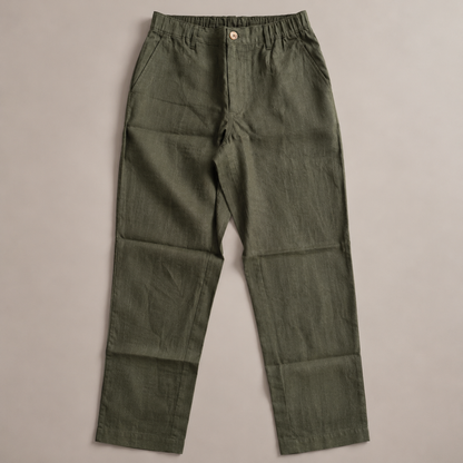 100% Pure Linen Chinos for Men - Olive