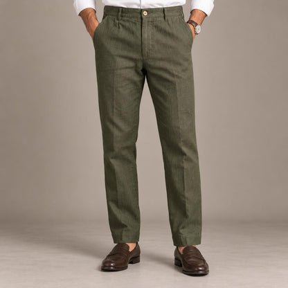 100% Pure Linen Chinos for Men - Olive