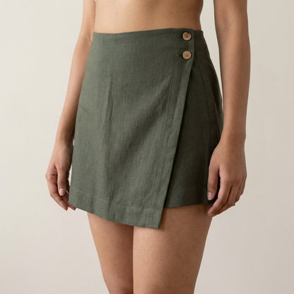 Linen Skorts for Women (Rimore X Sara)- Olive