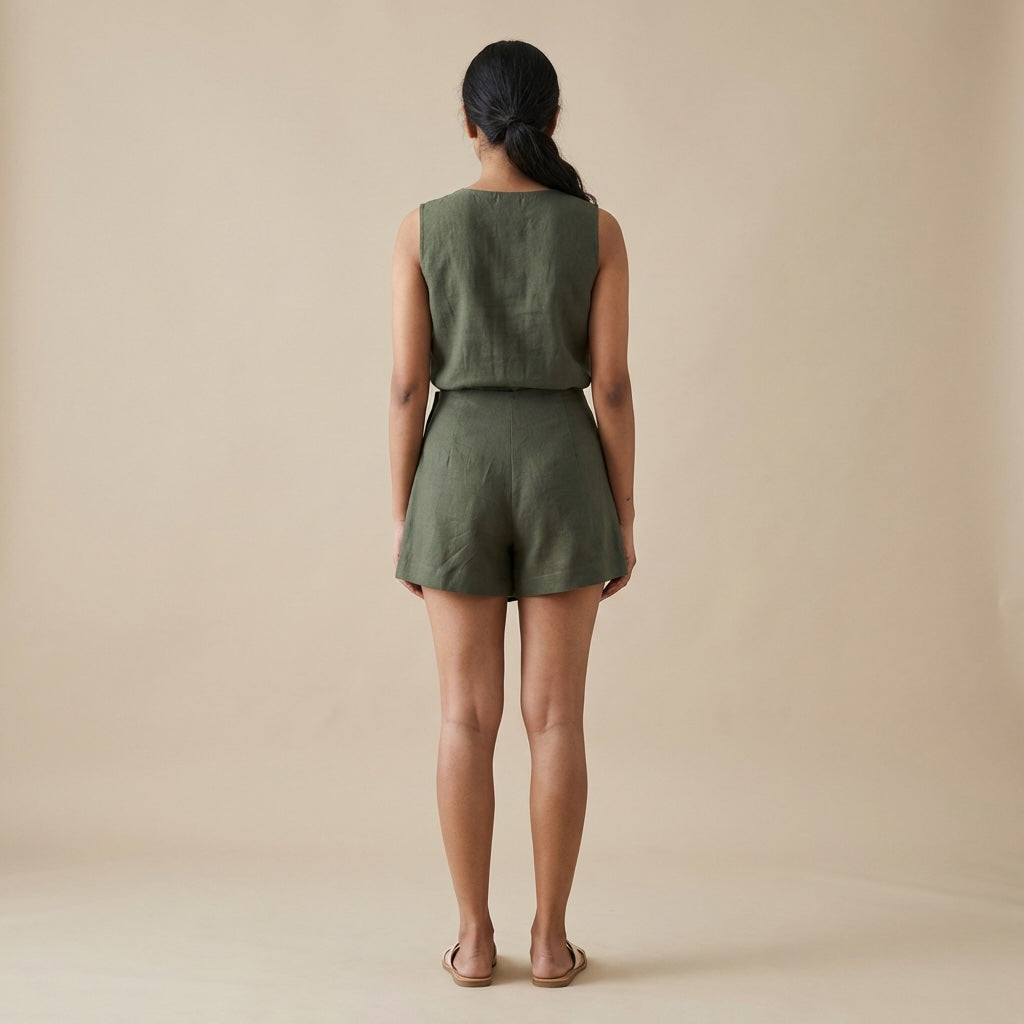 Linen Skorts for Women (Rimore X Sara)- Olive