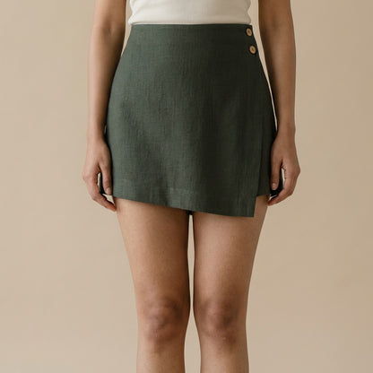 Linen Skorts for Women (Rimore X Sara)- Olive