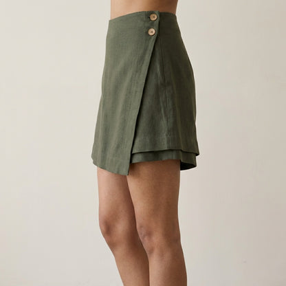 Linen Skorts for Women (Rimore X Sara)- Olive