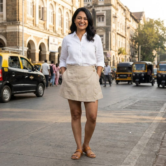 Linen Skorts for Women with pockets- Beige