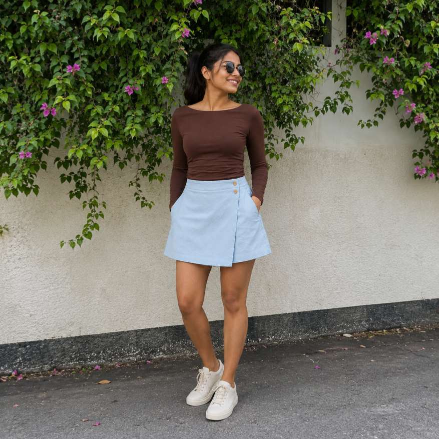 Linen Skorts for Women with Pockets- Sky Blue
