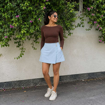 Linen Skorts for Women with Pockets- Sky Blue