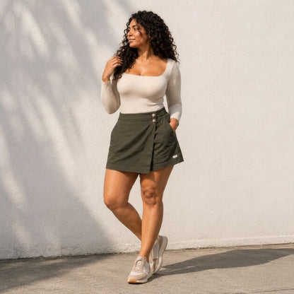 Linen Skorts for Women with Pockets- Olive